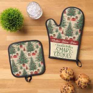 Custom Christmas Teacher Geschenk Ofenhandschuh & Topflappen-Set