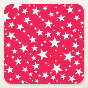 Custom Christmas Template Red White Stars Rechteckiger Pappuntersetzer