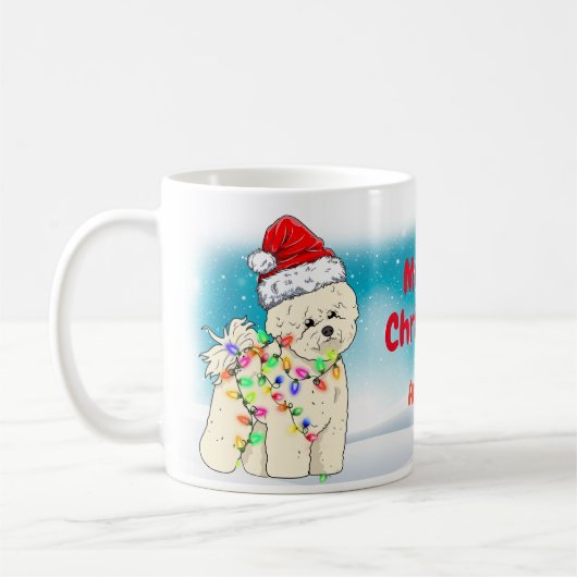 Custom Christmas Themed Weihnachtsmannmütze Bichon Kaffeetasse (Links)
