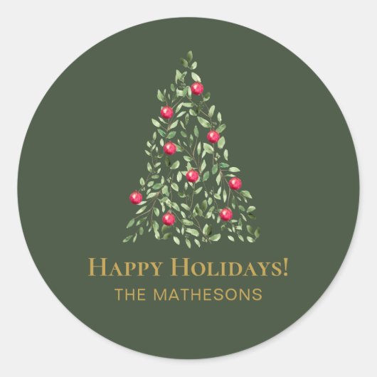 Custom Christmas Tree grün Rot elegante Familie Runder Aufkleber (Vorderseite)