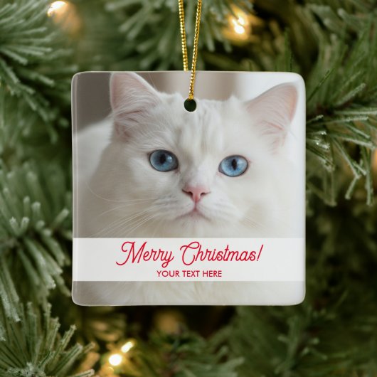 Custom Christmas tree ornament with white cat pic (Baum)