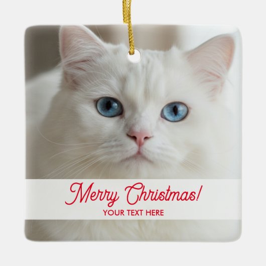 Custom Christmas tree ornament with white cat pic (Vorderseite)