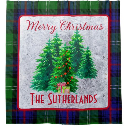 Custom Christmas Trees Scottish Sutherland Clan Duschvorhang (Vorderseite)