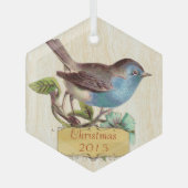 Custom Christmas Vintag Bluebird Ornament Aus Glas (Vorderseite)