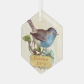 Custom Christmas Vintag Bluebird Ornament Aus Glas (Vorderseite Links)