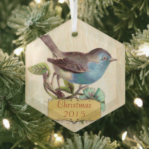 Custom Christmas Vintage Bluebird Ornament Aus Glas