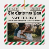 Custom Christmas Wedding Announcement Newspaper Keramikornament (Rückseite)