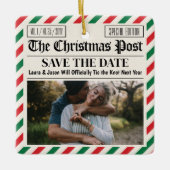 Custom Christmas Wedding Announcement Newspaper Keramikornament (Vorderseite)