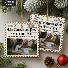 Custom Christmas Wedding Announcement Newspaper Keramikornament