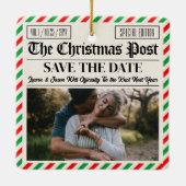 Custom Christmas Wedding Announcement Newspaper Keramikornament (Rückseite)