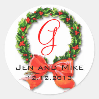 Custom Christmas Wedding Monogram G Sticker