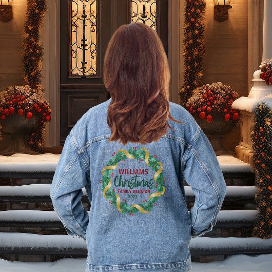 Custom Christmas Wreath Family Party Jeansjacke