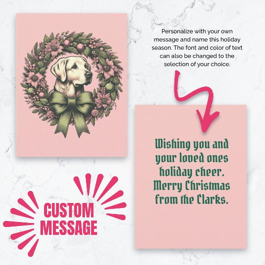 Custom Christmas Yellow Labrador Wreath Karte