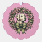 Custom Christmas Yellow Labrador Wreath Ornament Karte (Vorderseite)