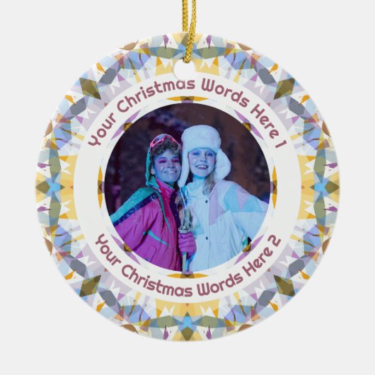 Custom Christmas Yellow Purple Family Photo Gift Keramik Ornament (Vorne)
