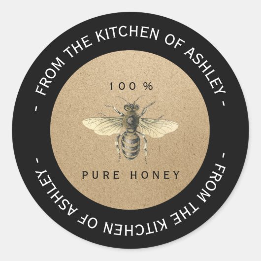 Custom Circle Homemade Honey Kitchen Kraft Biene C Runder Aufkleber (Vorderseite)
