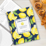 Custom Citrus Lemon Botanical Pattern Navy Blau Notizblock<br><div class="desc">Dieses Zitronenmuster-Design und ein weißes Quadrat auf der Vorderseite,  wo Sie es mit Ihrem Namen,  dem Zweck und der Lautstärke anpassen können,  wenn Sie das wollen.</div>