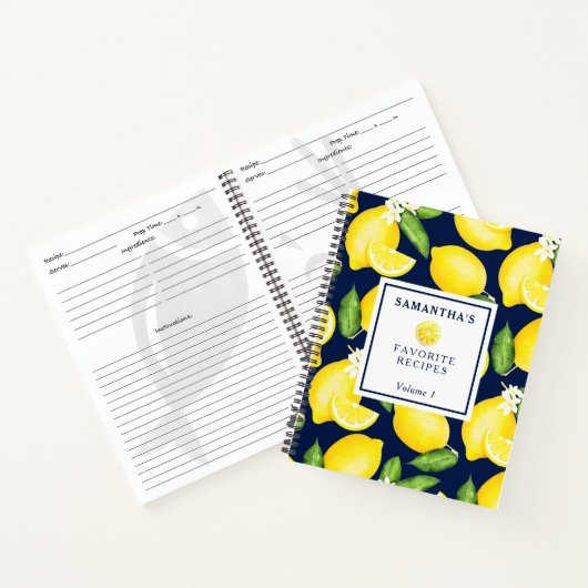 Custom Citrus Lemon Botanical Pattern Navy Blau Notizblock (Innenseite)