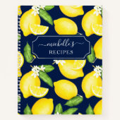 Custom Citrus Lemon Muster Rezept Navy Blau Notizblock (Vorderseite)