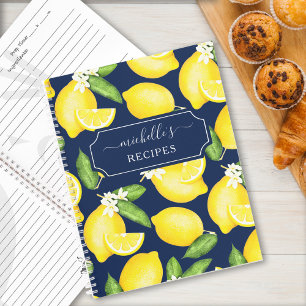 Custom Citrus Lemon Muster Rezept Navy Blau Notizblock