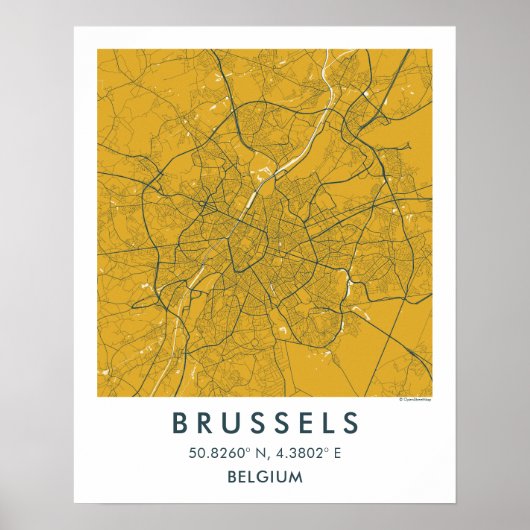 Custom City Map Brussels Belgium Wall Art Poster (Vorne)