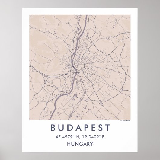 Custom City Map Budapest Hungary Wall Art Poster (Vorne)