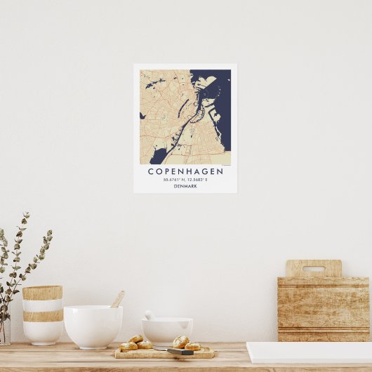Custom City Map Copenhagen Denmark Wall Art Poster (Küche)