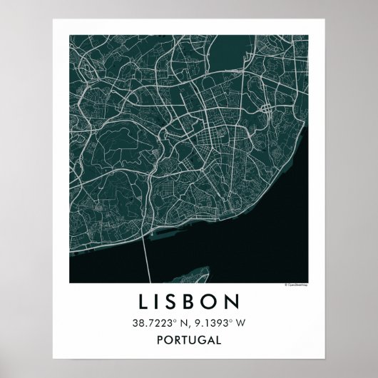 Custom City Map Lisbon Portugal Wall Art Poster (Vorne)