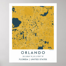 Custom City Map Orlando Florida Wall Art Poster