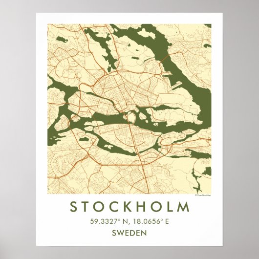 Custom City Map Stockholm Sweden Wall Art Poster (Vorne)