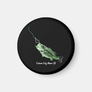 CUSTOM CITY NAME BASS HERE FISHY FISHY STRIKING ID MAGNET