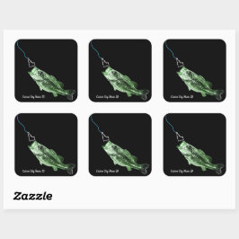 CUSTOM CITY NAME BASS HIER FISHY STRIKING ID QUADRATISCHER AUFKLEBER