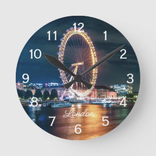 Custom Cityscape Ferris Wheel Night Travel London Runde Wanduhr