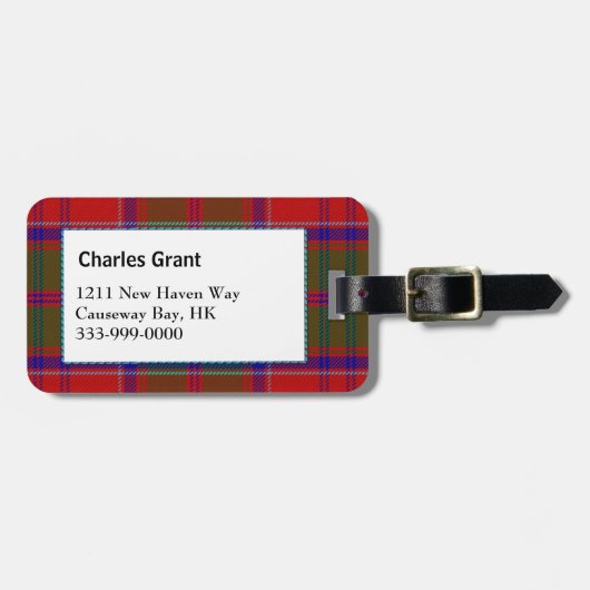 Custom Clan Grant Tartan Kariert Luggage Tag Gepäckanhänger (Vorderseite horizontal)