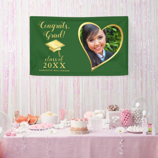 Custom Class 2025 Grad Foto Green Gold Abschluss Banner (Party)