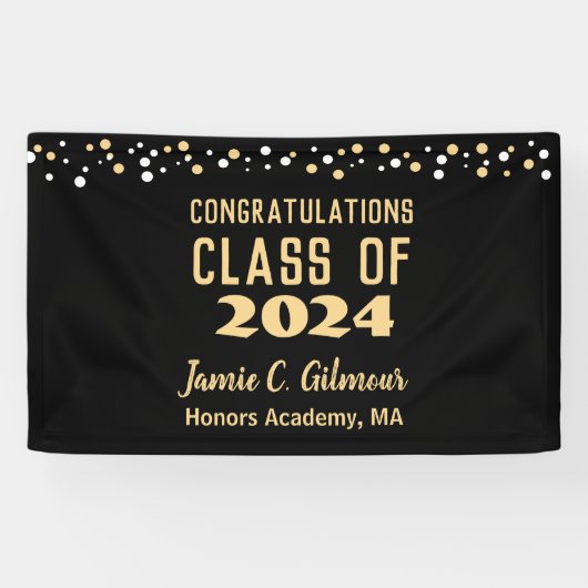 Custom Class of 2024 Gold Black Abschluss Banner (Horizontal)