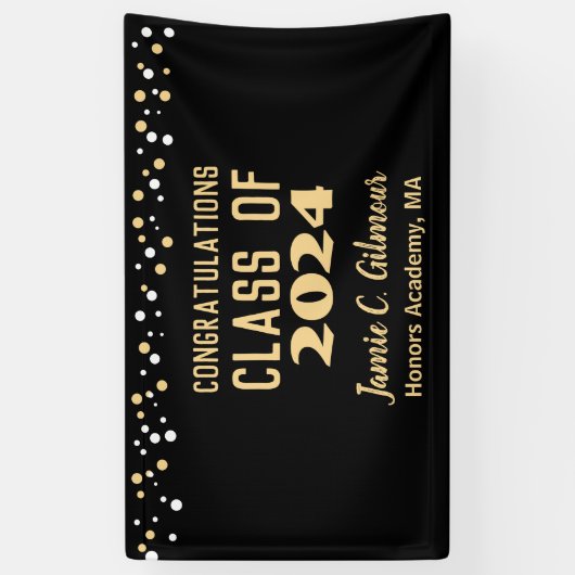 Custom Class of 2024 Gold Black Abschluss Banner (Vertikal)