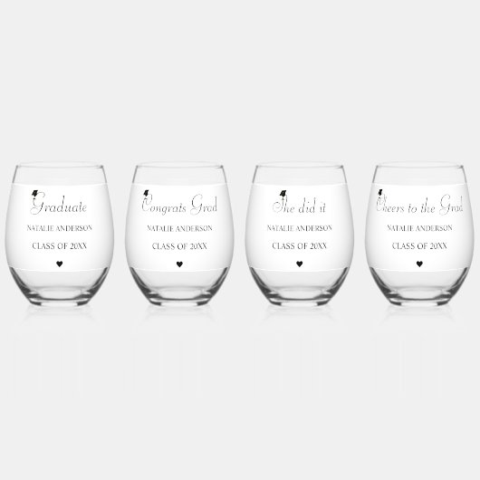 Custom Class of 2026 Graduation Drinkware Set Weinglas Ohne Stiel (Vorderseite)