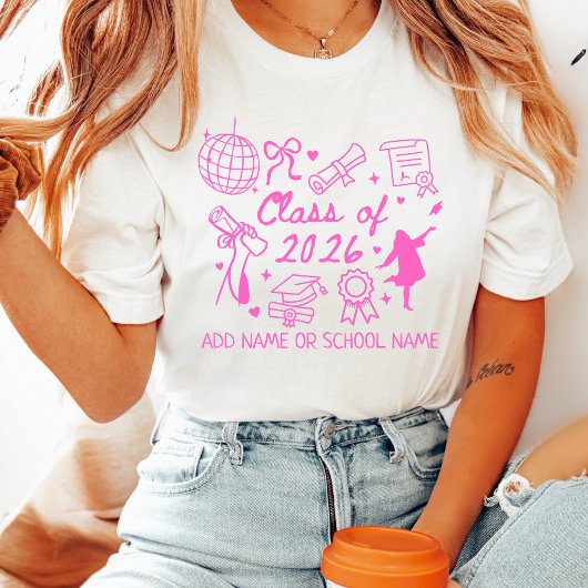 Custom Class of 2026 Graduation Pink Coquette T-Shirt