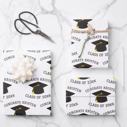 Custom Class of 20xx Black Graduation Cap Gift Geschenkpapier Set (Vorderseite)