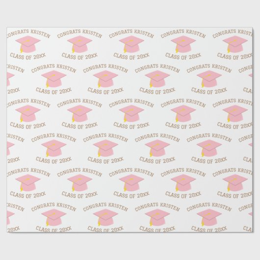Custom Class of 20xx Pink Graduation Cap Gift Geschenkpapier (Flach)