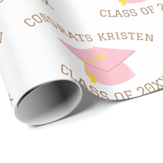 Custom Class of 20xx Pink Graduation Cap Gift Geschenkpapier (Rolleneckpunkt)