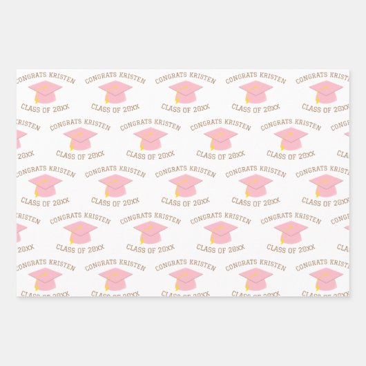 Custom Class of 20xx Pink Graduation Cap Gift Geschenkpapier Set (Vorderseite 2)