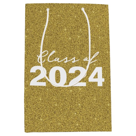 Custom Class Year Gold Glitzer Mittlere Geschenktüte (Vorderseite)