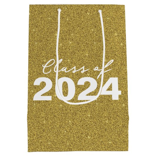 Custom Class Year Gold Glitzer Mittlere Geschenktüte (Rückseite)