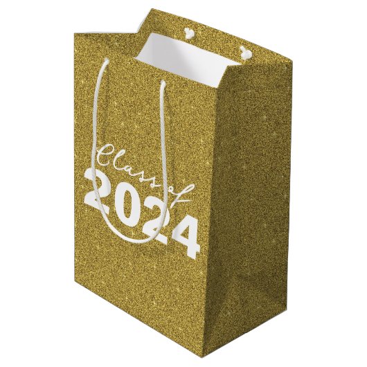 Custom Class Year Gold Glitzer Mittlere Geschenktüte (Rückseite Schrägansicht)