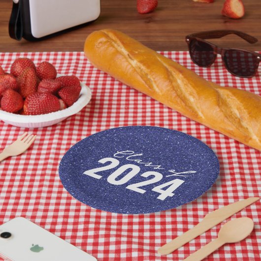 Custom Class Year Navy Blue Glitzer Pappteller (Picknick)