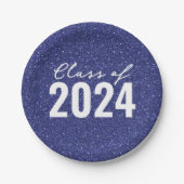 Custom Class Year Navy Blue Glitzer Pappteller (Vorderseite)