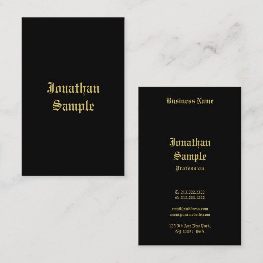 Custom Classic Black and Gold Typografie Script Visitenkarte (Vorne/Hinten)
