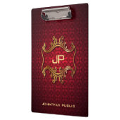 Custom Classic Elegant Black Red Damask Monogram Klemmbrett (Links)